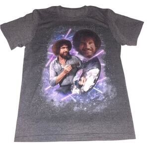 Bob Ross T Shirt Size S Dark Gray Galaxy Themed Purple Light Saber Unisex
